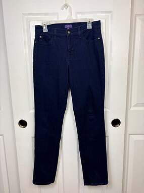 NYDJ High Rise Straight Jeans Blue Deep Dark Wash Size 8